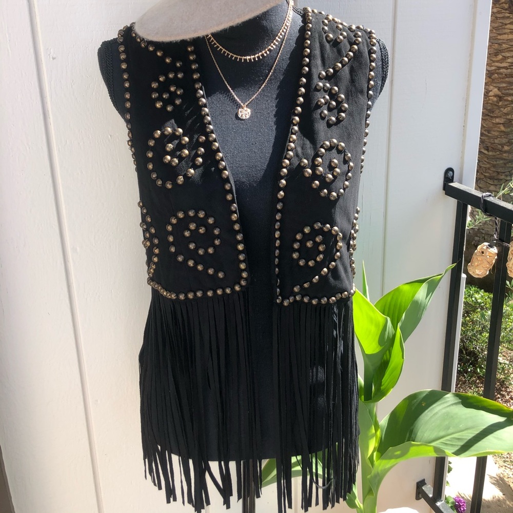 Black fringe boho festival vest